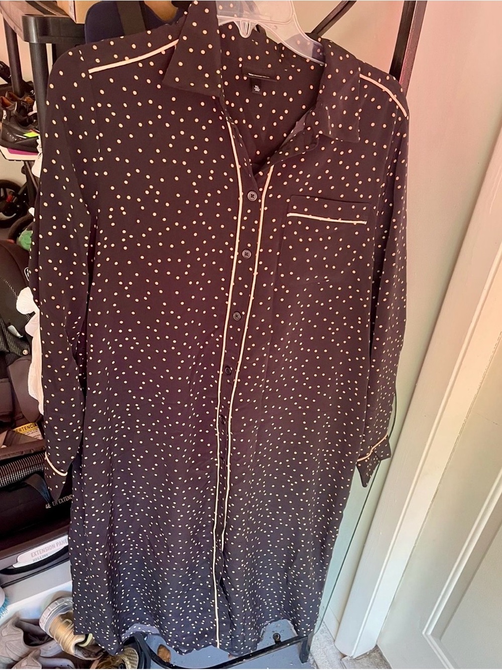 Polka Dot Longsleeves pajamas Shirt Dress